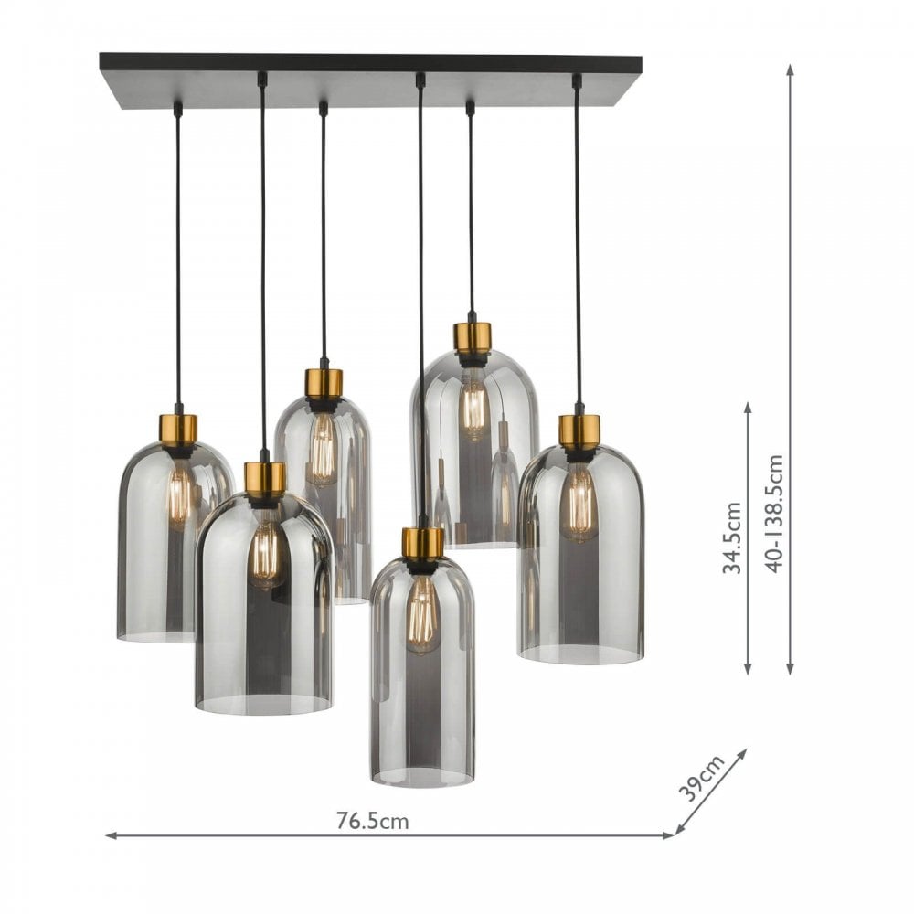 Alma 6 Light Smoked Glass & Black Bar Pendant