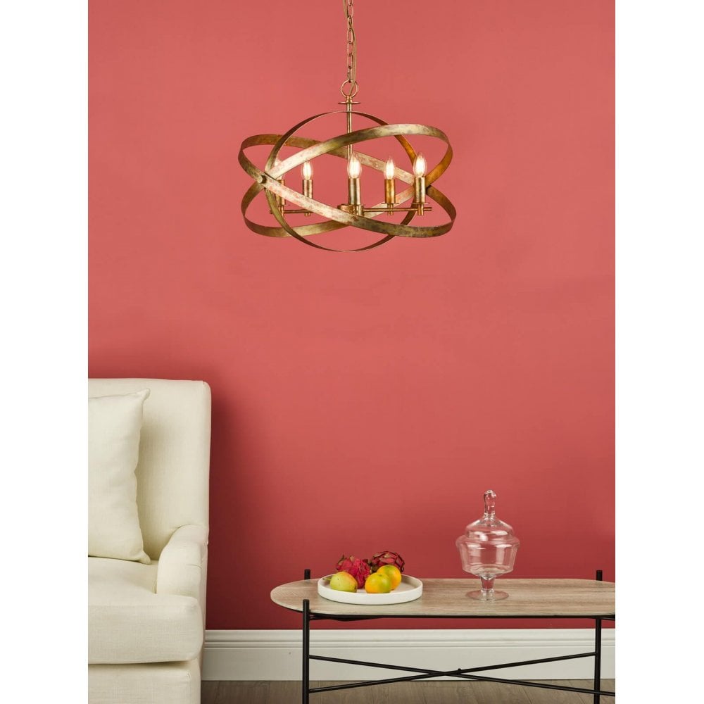 Nitya 5 Light Pendant in Mottled Copper Finish