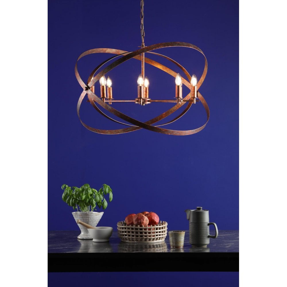 Nitya 8 Light Pendant in Mottled Copper Finish