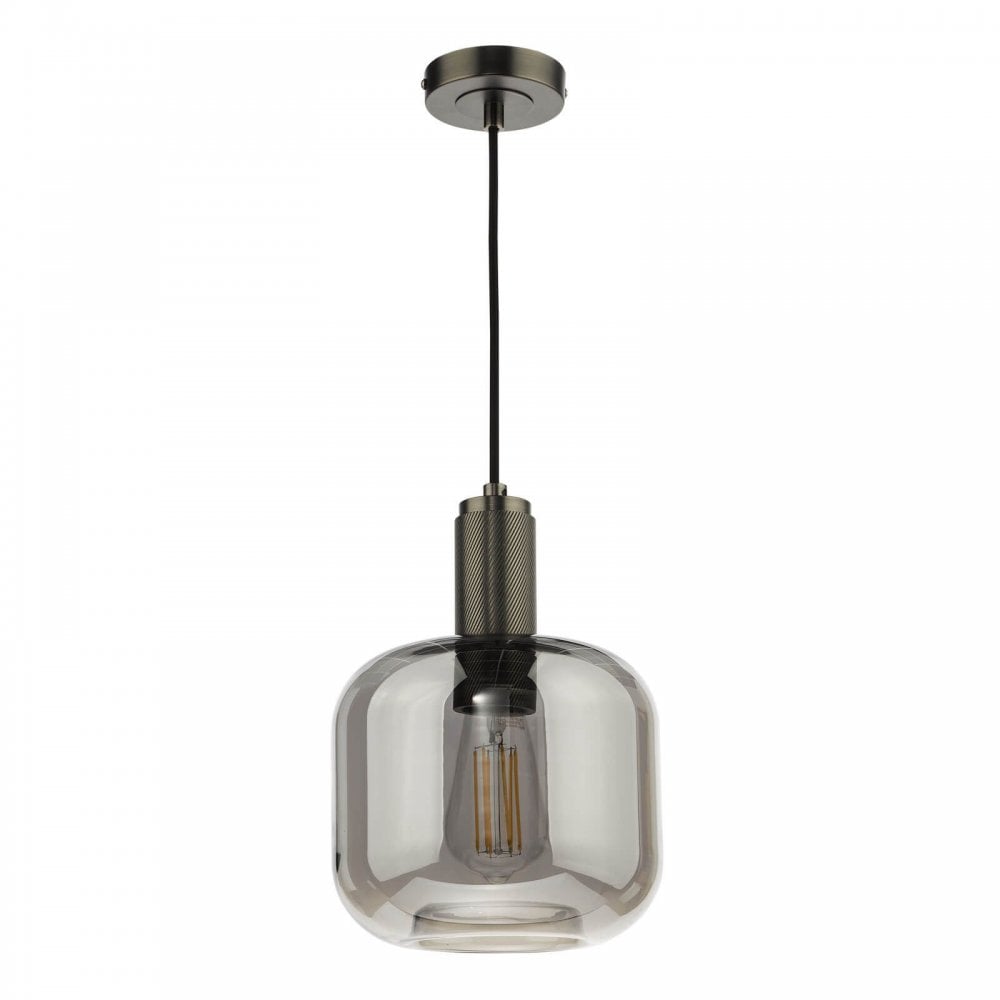 Nikolas Antique Chrome Pendant C/W Smoked Glass Shade
