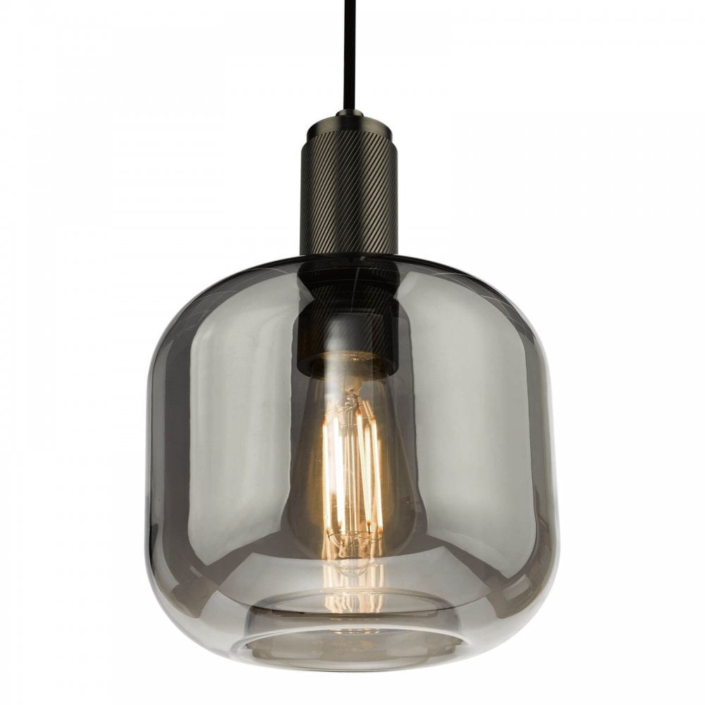 Nikolas Antique Chrome Pendant C/W Smoked Glass Shade
