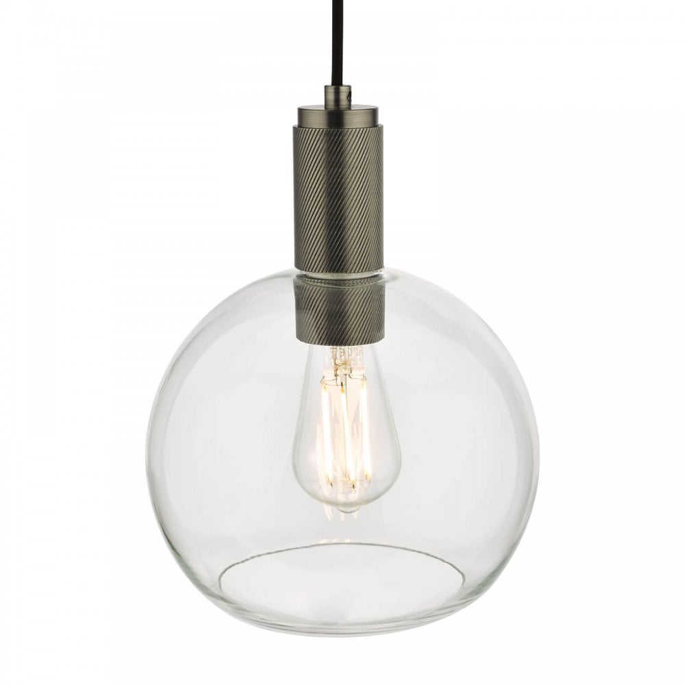 Nikolas Antique Chrome Pendant C/W Round Clear Glass Shade