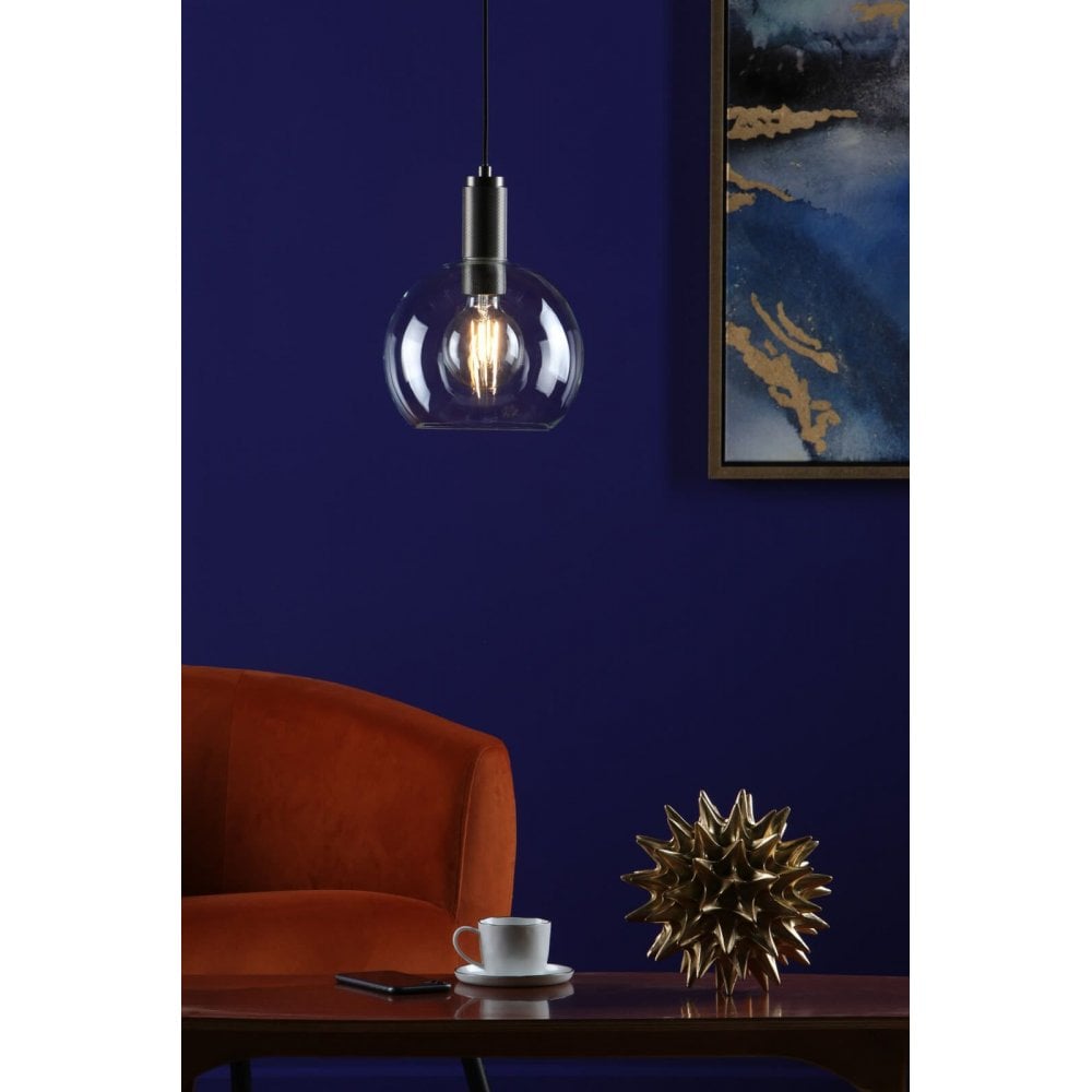 Nikolas Antique Chrome Pendant C/W Round Clear Glass Shade