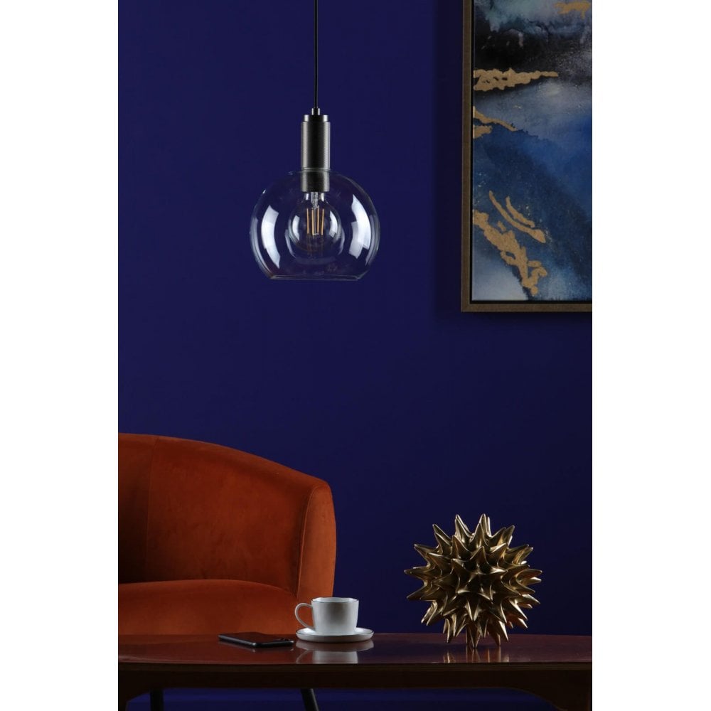 Nikolas Antique Chrome Pendant C/W Round Clear Glass Shade