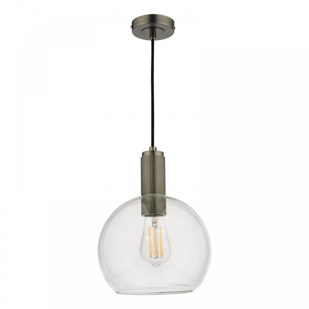 Nikolas Antique Chrome Pendant C/W Round Clear Glass Shade