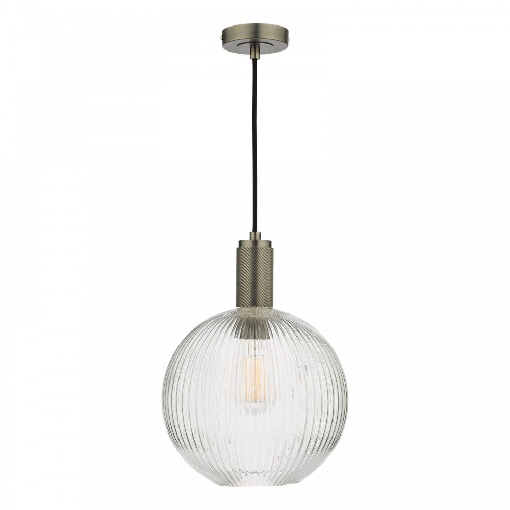 Nikolas Antique Chrome Pendant C/W Round Ribbed Glass Shade