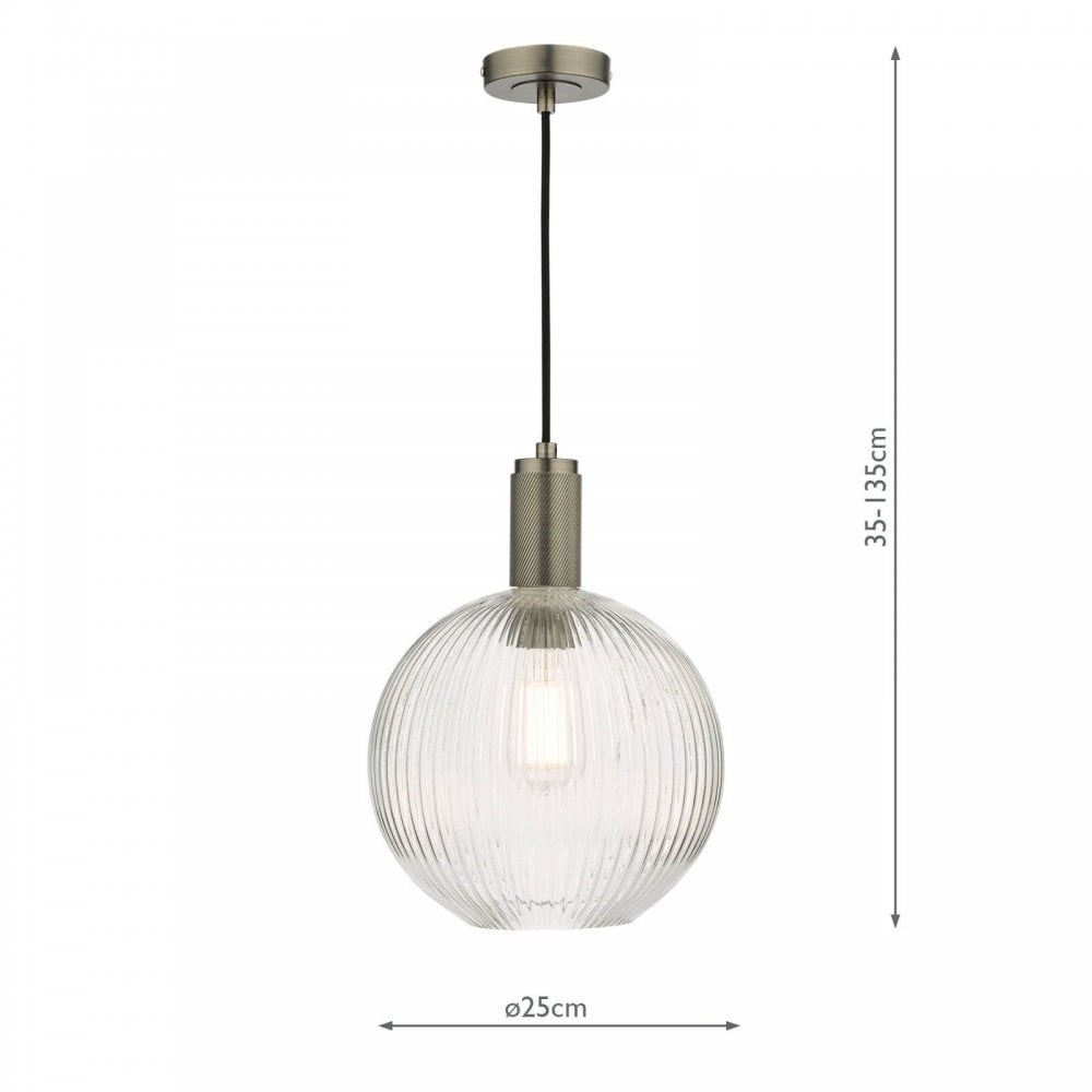 Nikolas Antique Chrome Pendant C/W Round Ribbed Glass Shade