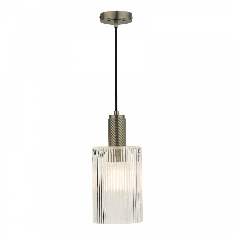Nikolas Antique Chrome Pendant C/W Cylinder Ribbed Glass Shade