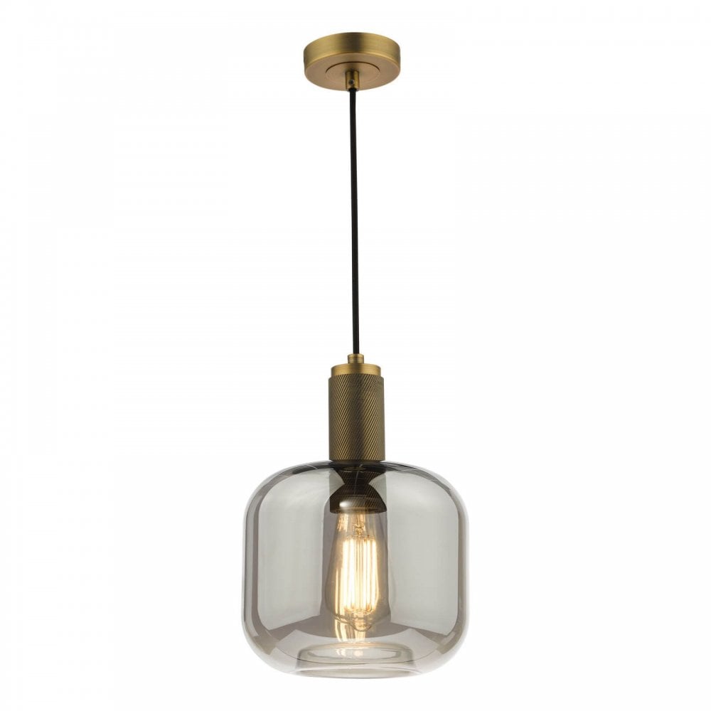 Nikolas Solid Brass Pendant C/W Smoked Glass Shade