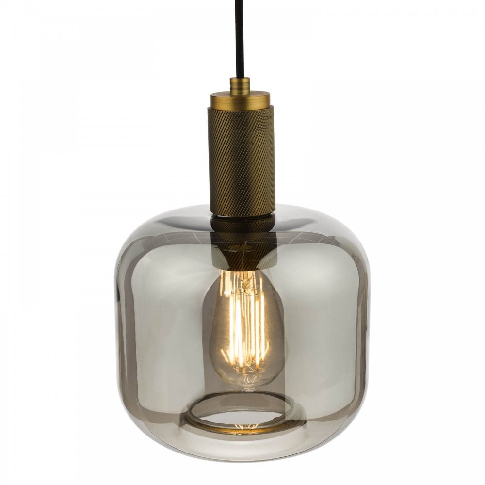 Nikolas Solid Brass Pendant C/W Smoked Glass Shade