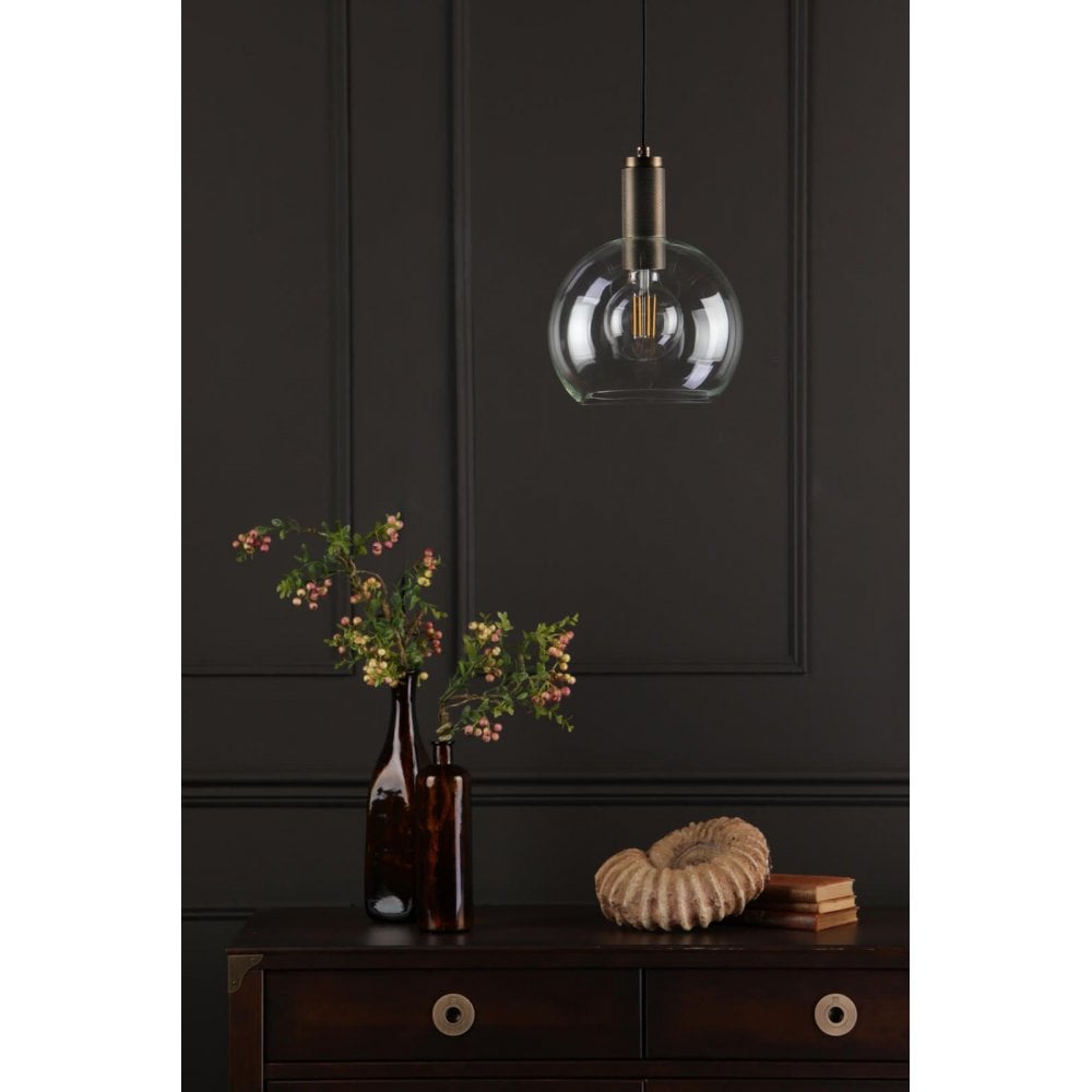 Nikolas Solid Brass Pendant C/W Round Clear Glass Shade