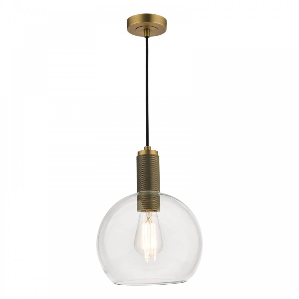 Nikolas Solid Brass Pendant C/W Round Clear Glass Shade