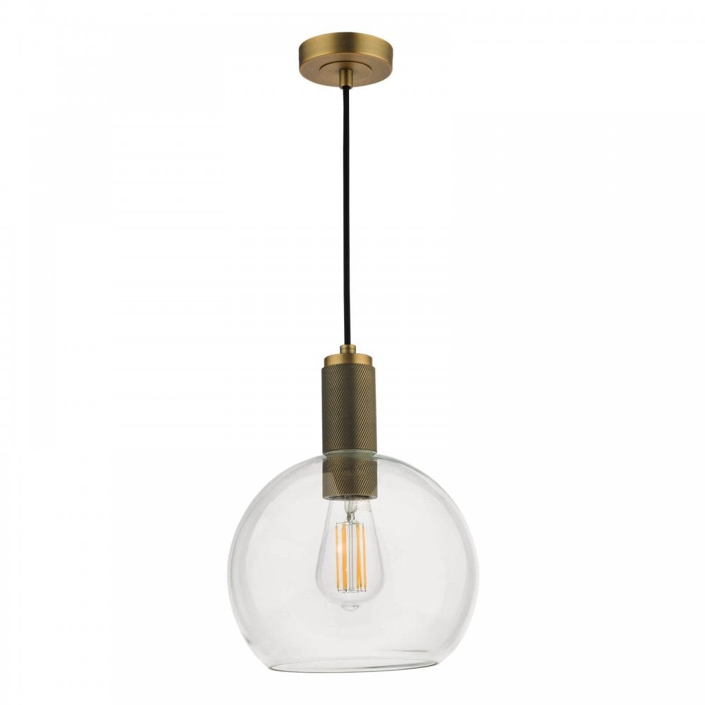 Nikolas Solid Brass Pendant C/W Round Clear Glass Shade