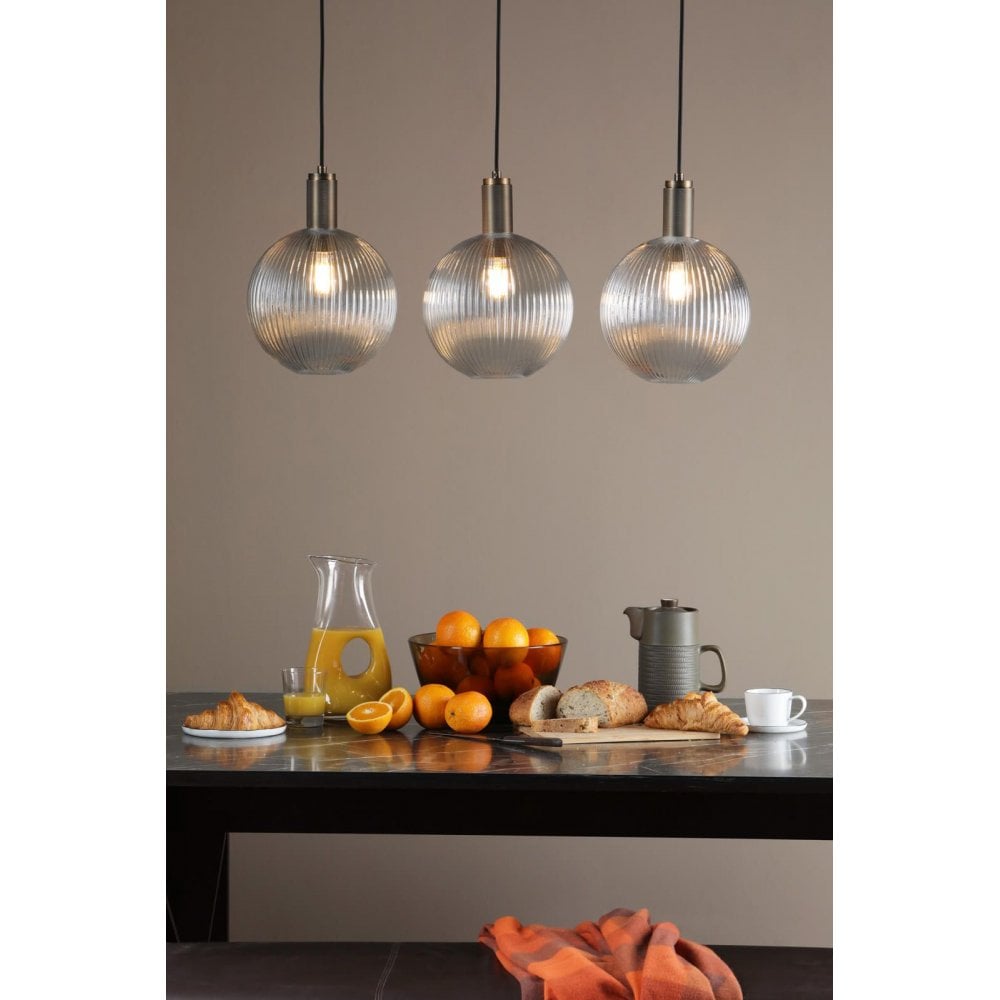 Nikolas Solid Brass Pendant C/W Round Ribbed Glass Shade