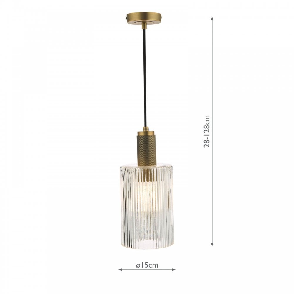 Nikolas Solid Brass Pendant C/W Cylinder Ribbed Glass Shade