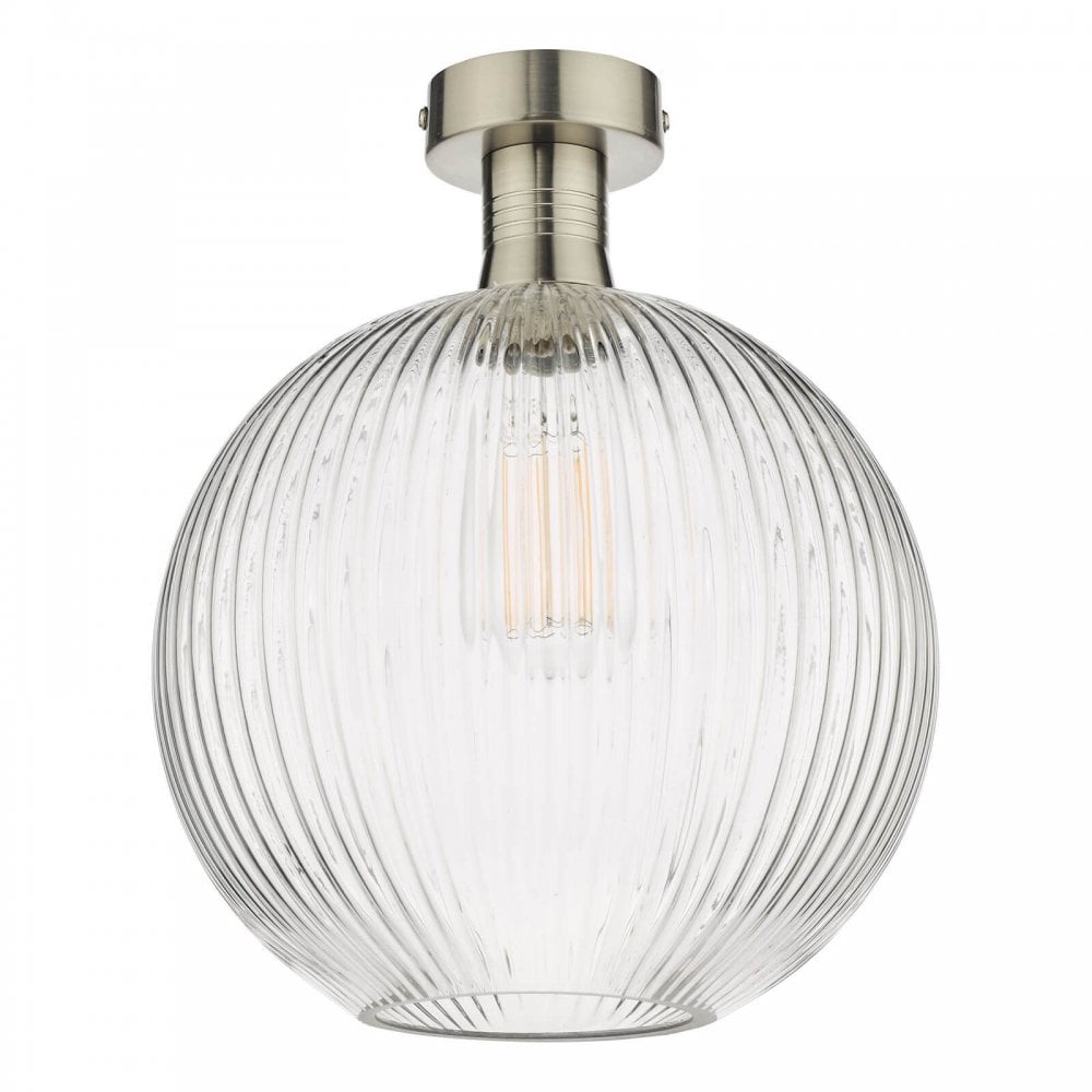 Emerson Semi Flush Antique Chrome Round Ribbed Glass