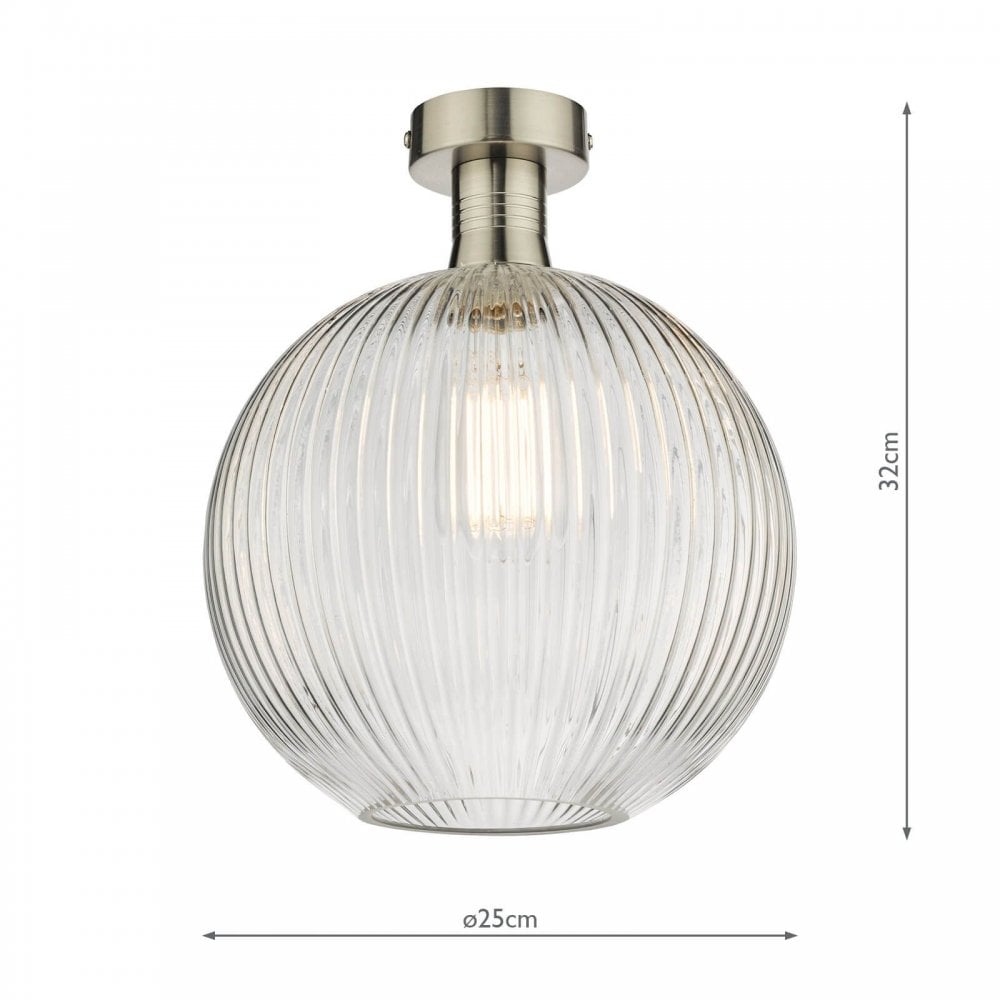 Emerson Semi Flush Antique Chrome Round Ribbed Glass