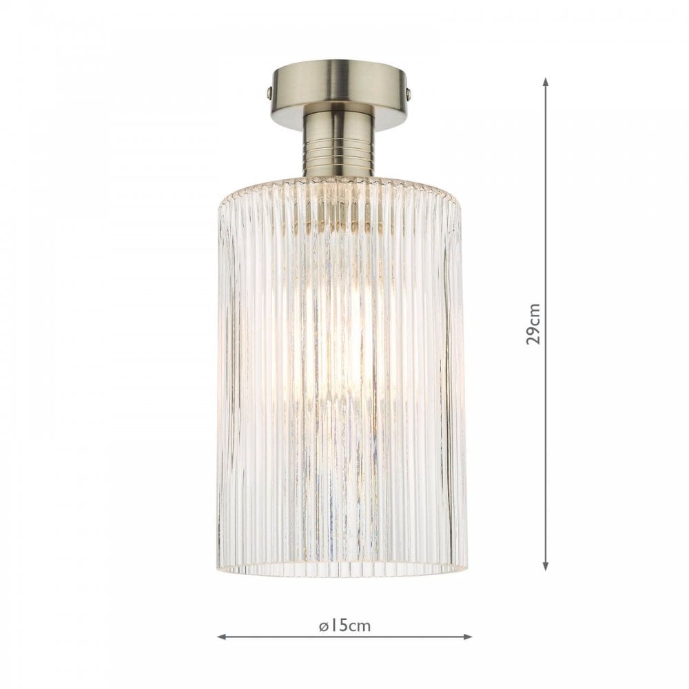 Emerson Semi Flush Antique Chrome Cylinder Ribbed Glass