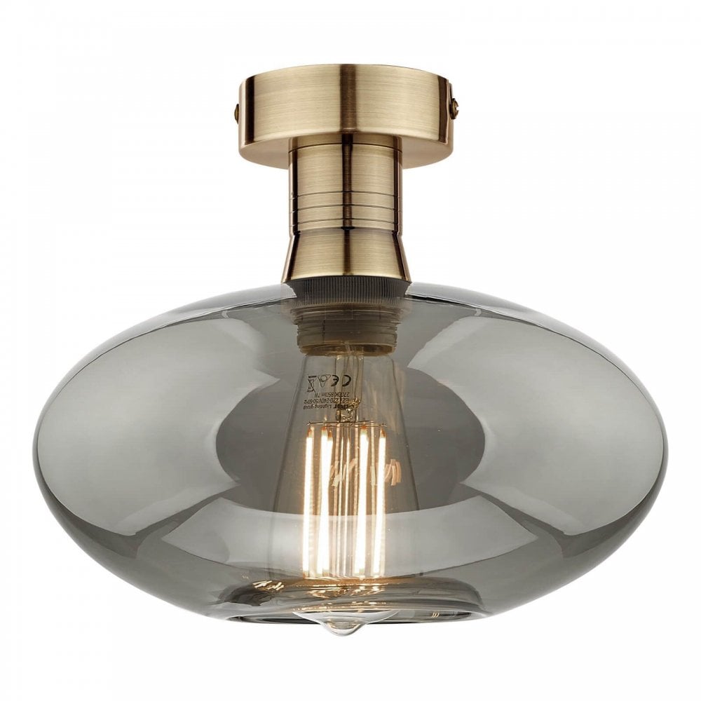 Emerson Semi Flush Antique Brass Smoked Glass