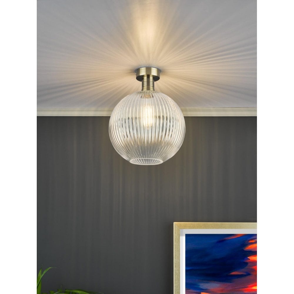 Emerson Semi Flush Antique Brass Round Ribbed Glass