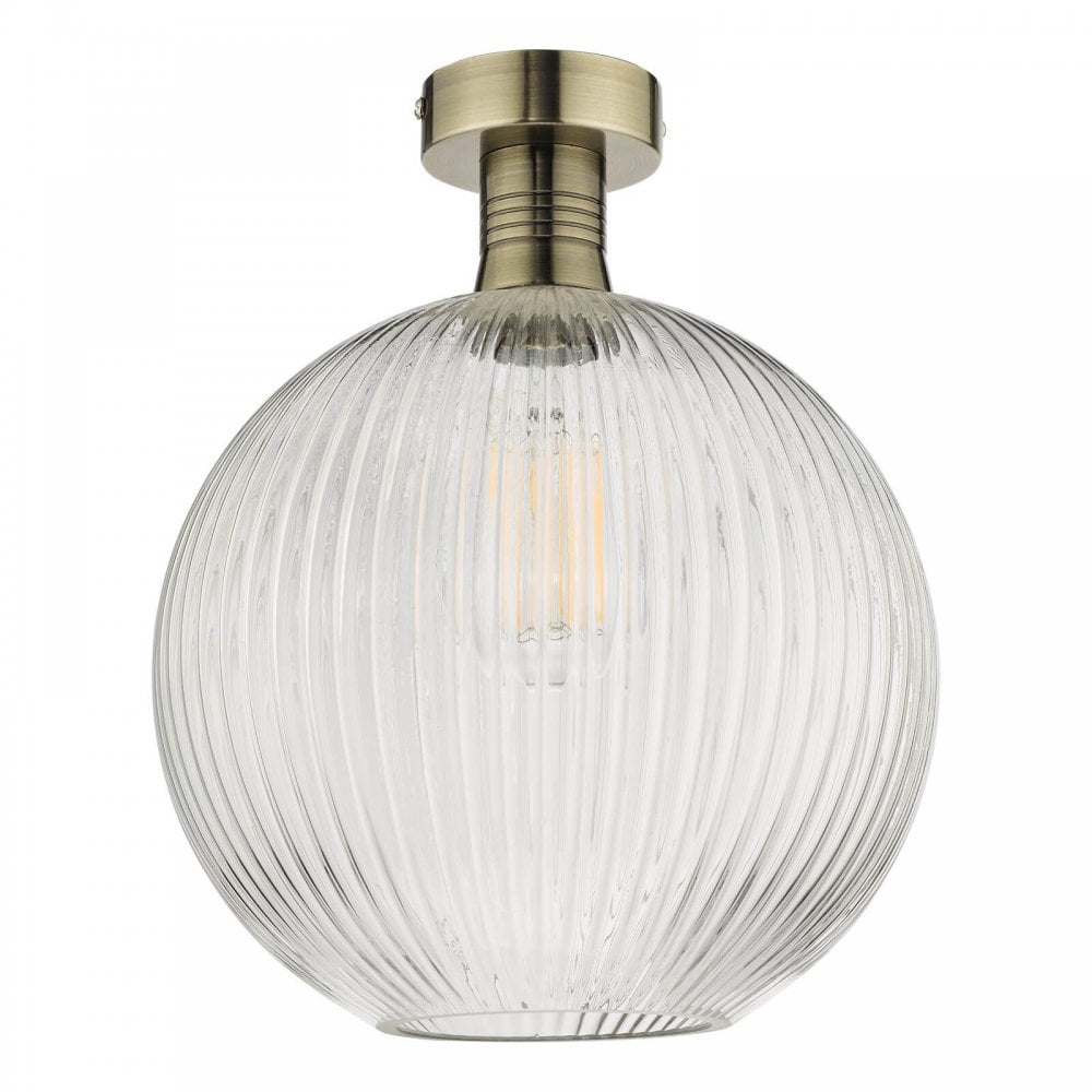 Emerson Semi Flush Antique Brass Round Ribbed Glass