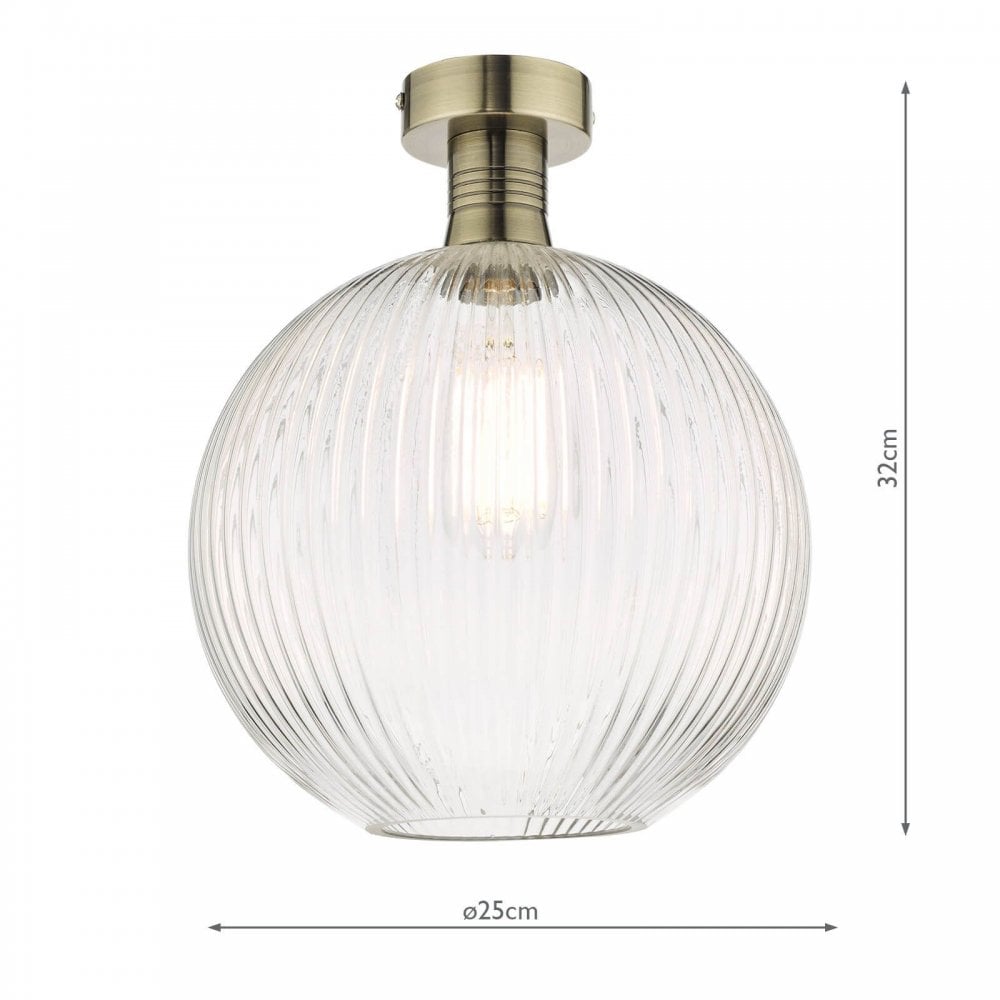 Emerson Semi Flush Antique Brass Round Ribbed Glass