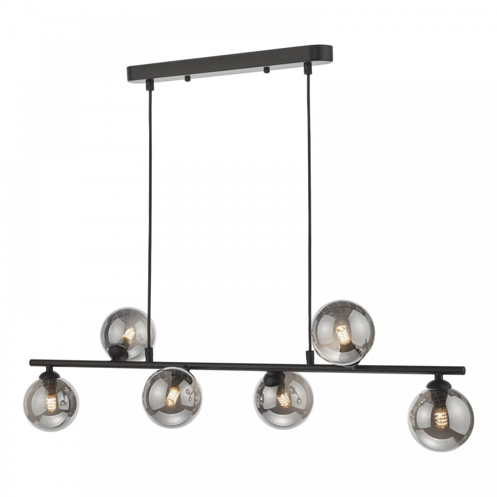 Spiral 6 Light Bar Pendant in Matt Black with Smoked Glass