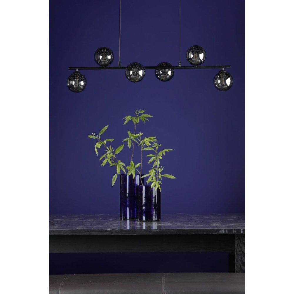 Spiral 6 Light Bar Pendant in Matt Black with Smoked Glass