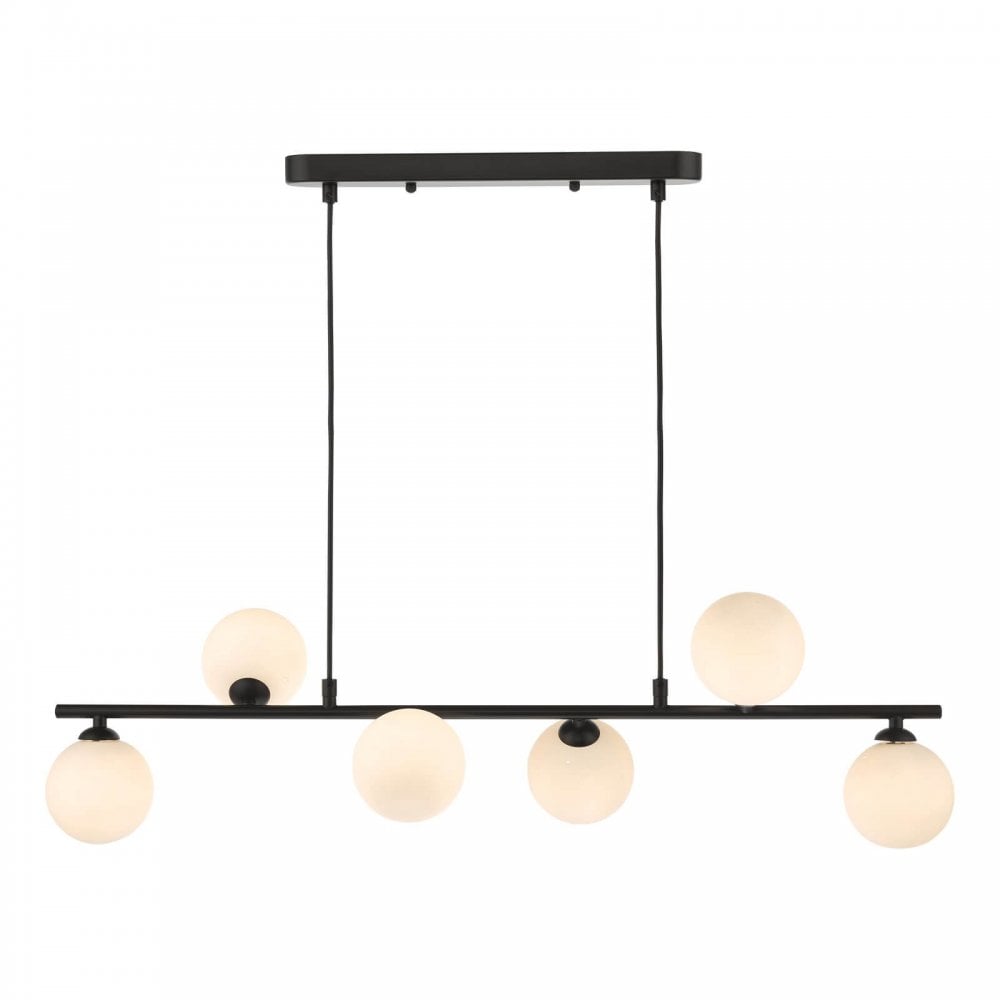 Spiral 6 Light Bar Pendant in Matt Black with Opal Glass