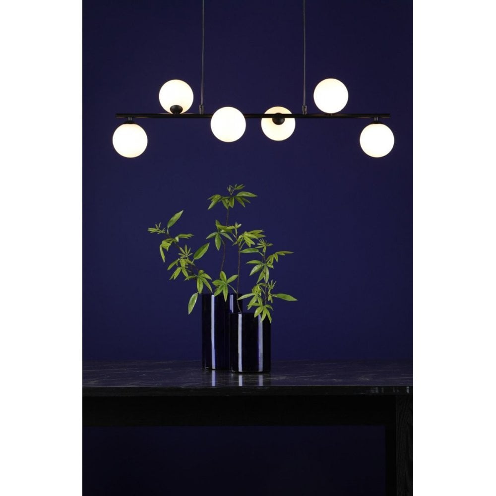 Spiral 6 Light Bar Pendant in Matt Black with Opal Glass
