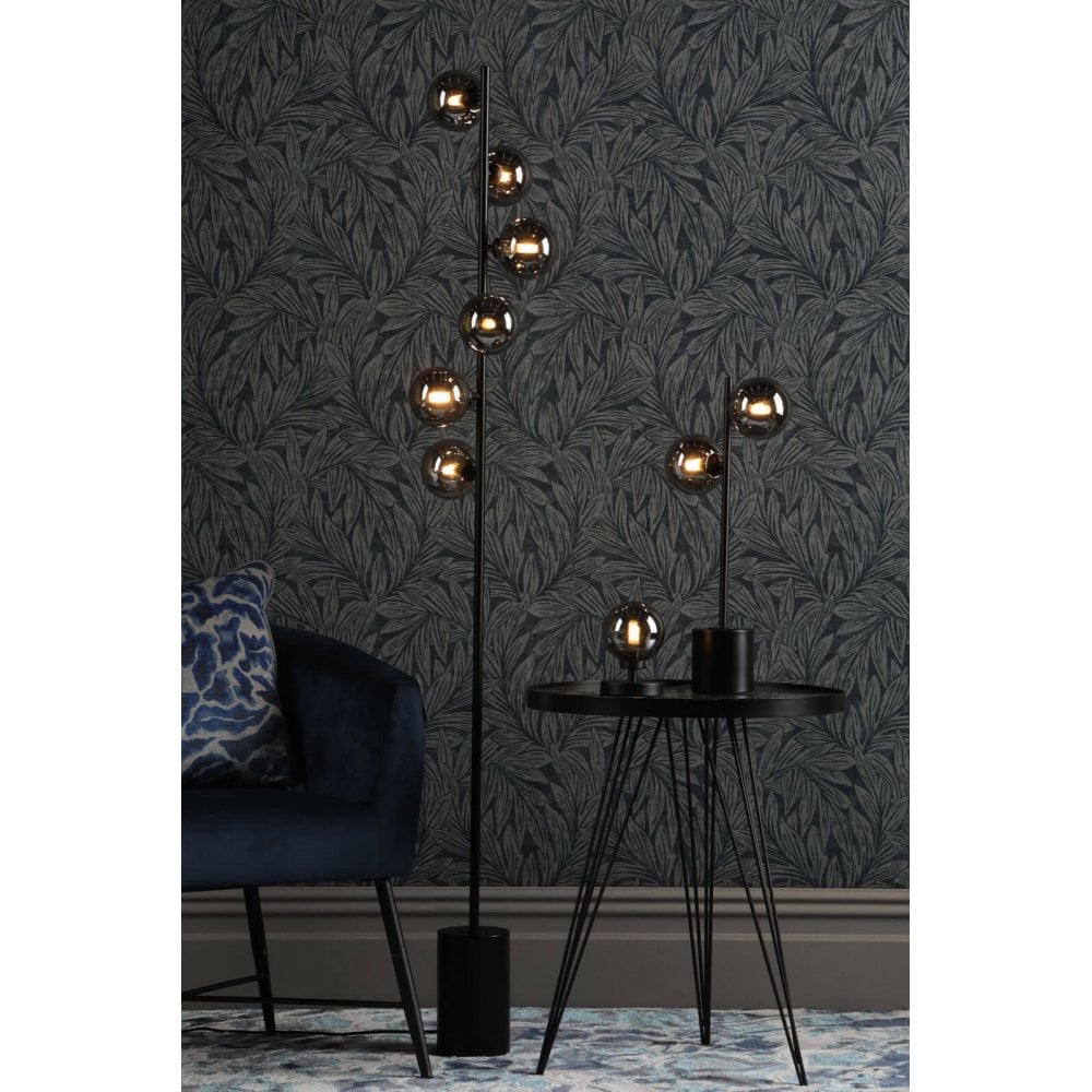 Spiral 6 Light Matt Black Floor Lamp with Smoked Glass