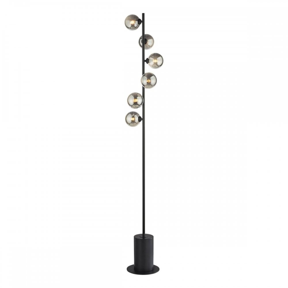 Spiral 6 Light Matt Black Floor Lamp with Smoked Glass
