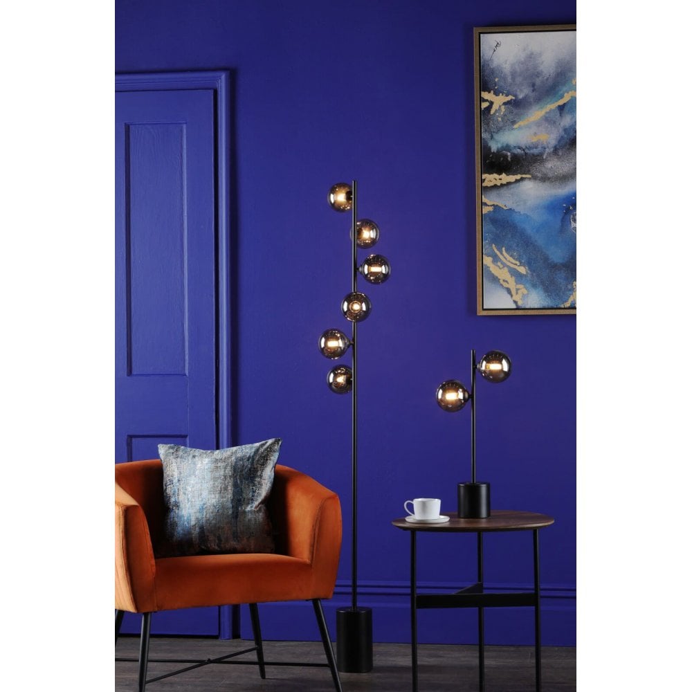 Spiral 6 Light Matt Black Table Lamp with Smoked Glass