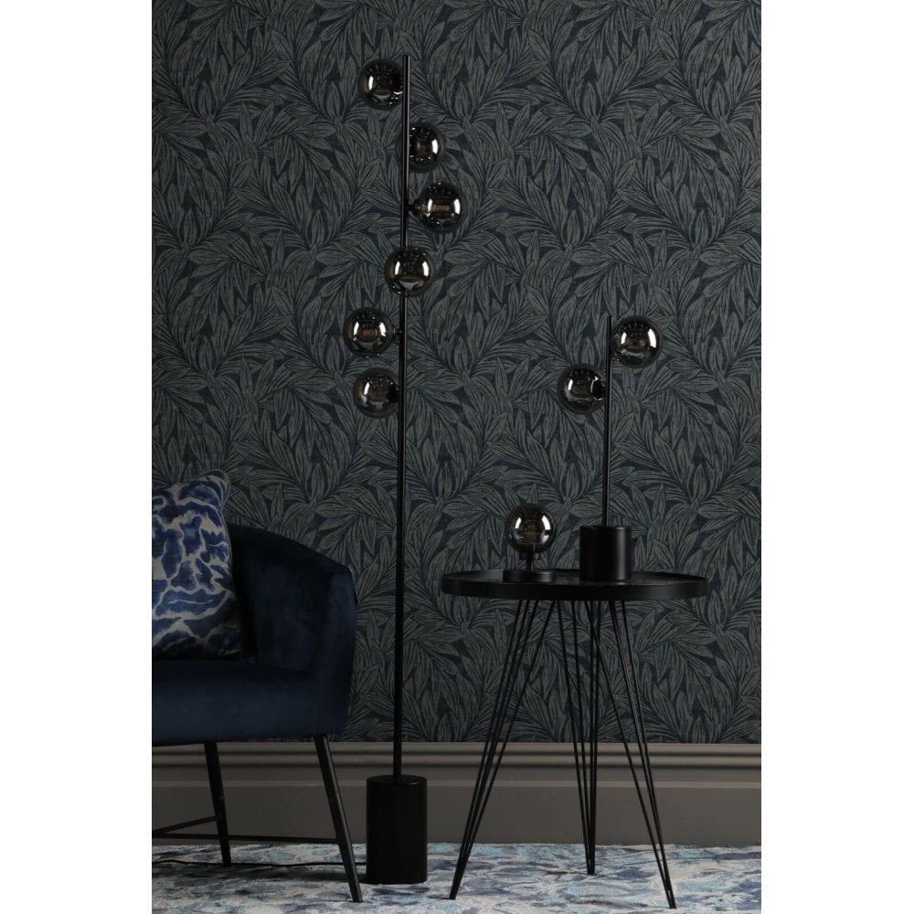 Spiral 6 Light Matt Black Table Lamp with Smoked Glass