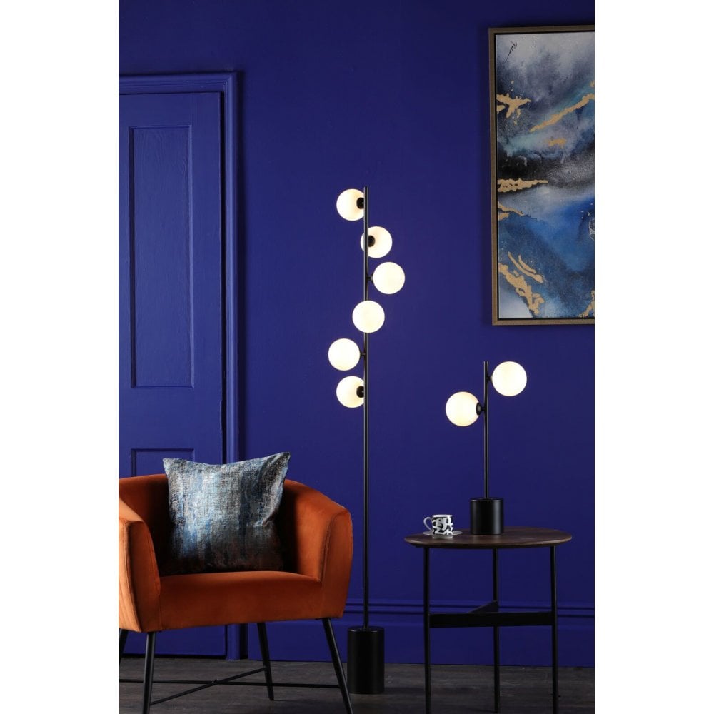 Spiral 6 Light Matt Black Table Lamp with Opal Glass