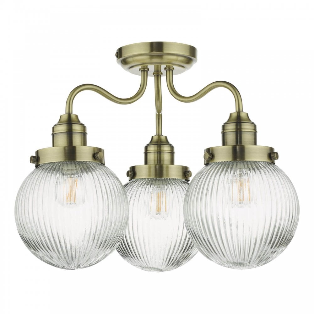 Tamara 3 Light Semi Flush in Antique Brass IP44