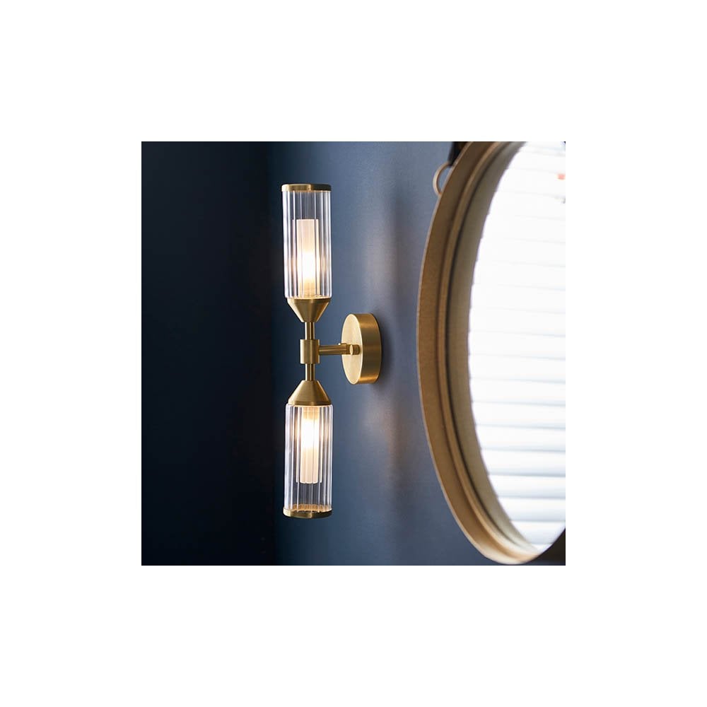Sally Ribbed & Frosted Satin Brass Double Wall Light
