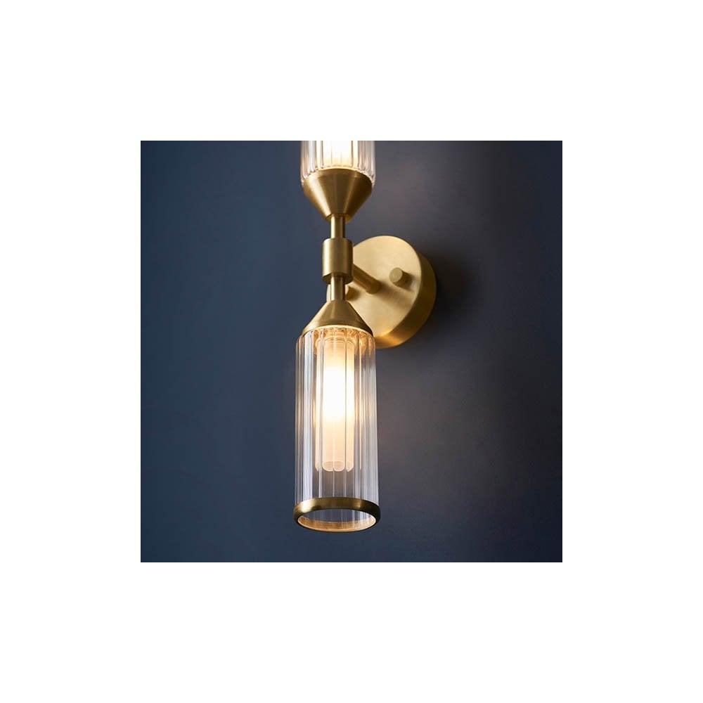 Sally Ribbed & Frosted Satin Brass Double Wall Light
