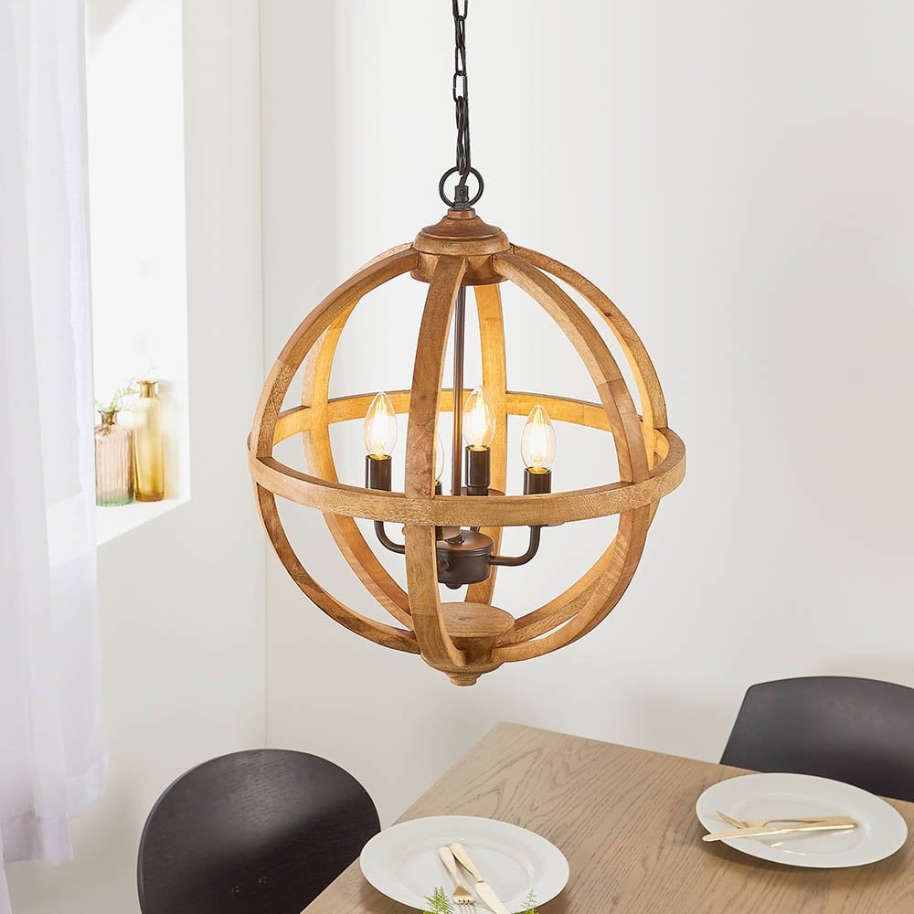 Toba 4 Light Pendant with Wood & Bronze Finish