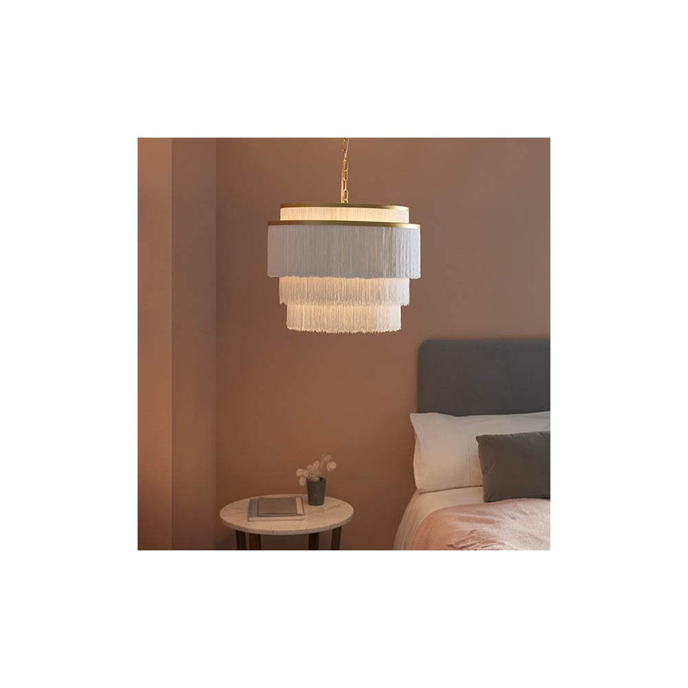 Gold & White Fringe Large Pendant