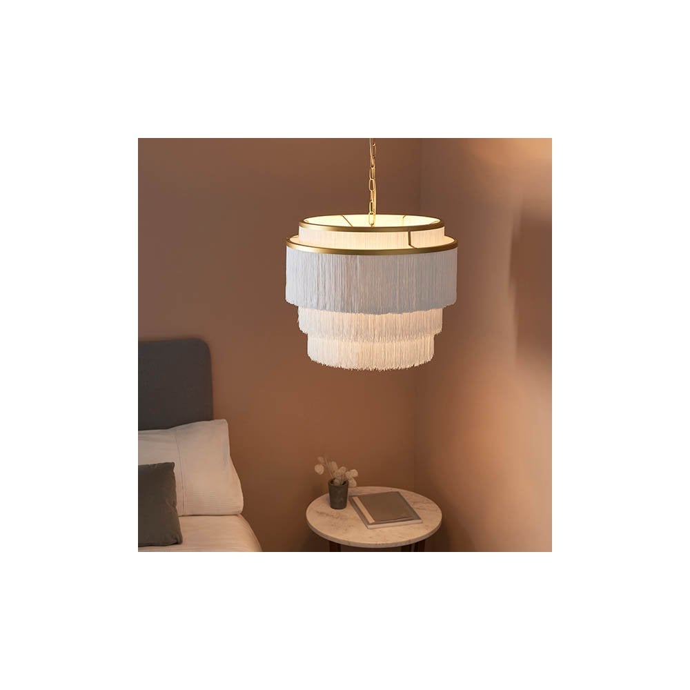 Gold & White Fringe Large Pendant