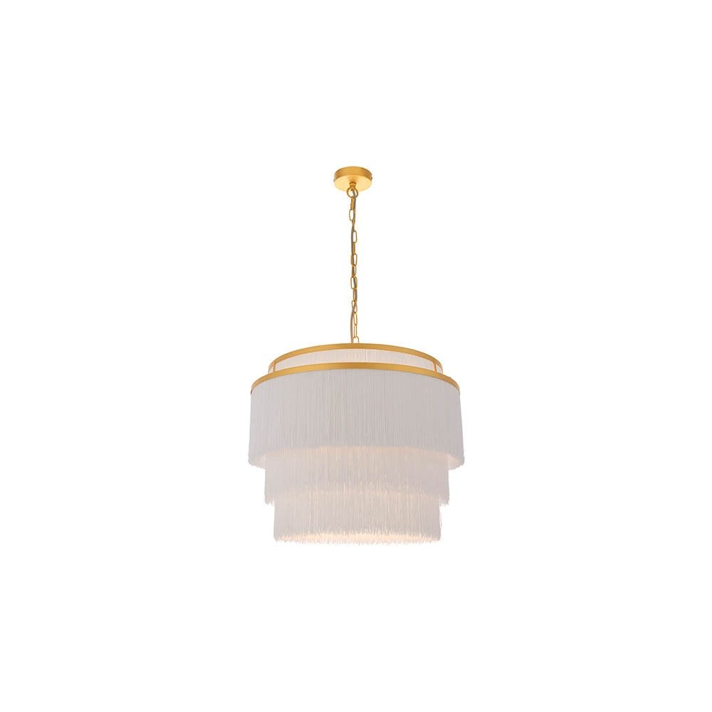 Gold & White Fringe Large Pendant