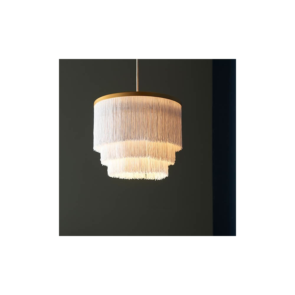 Gold & White Fringe Medium Pendant