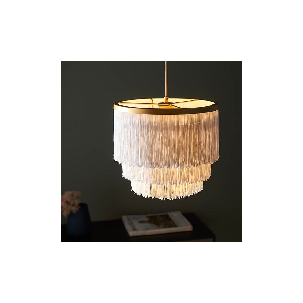 Gold & White Fringe Medium Pendant