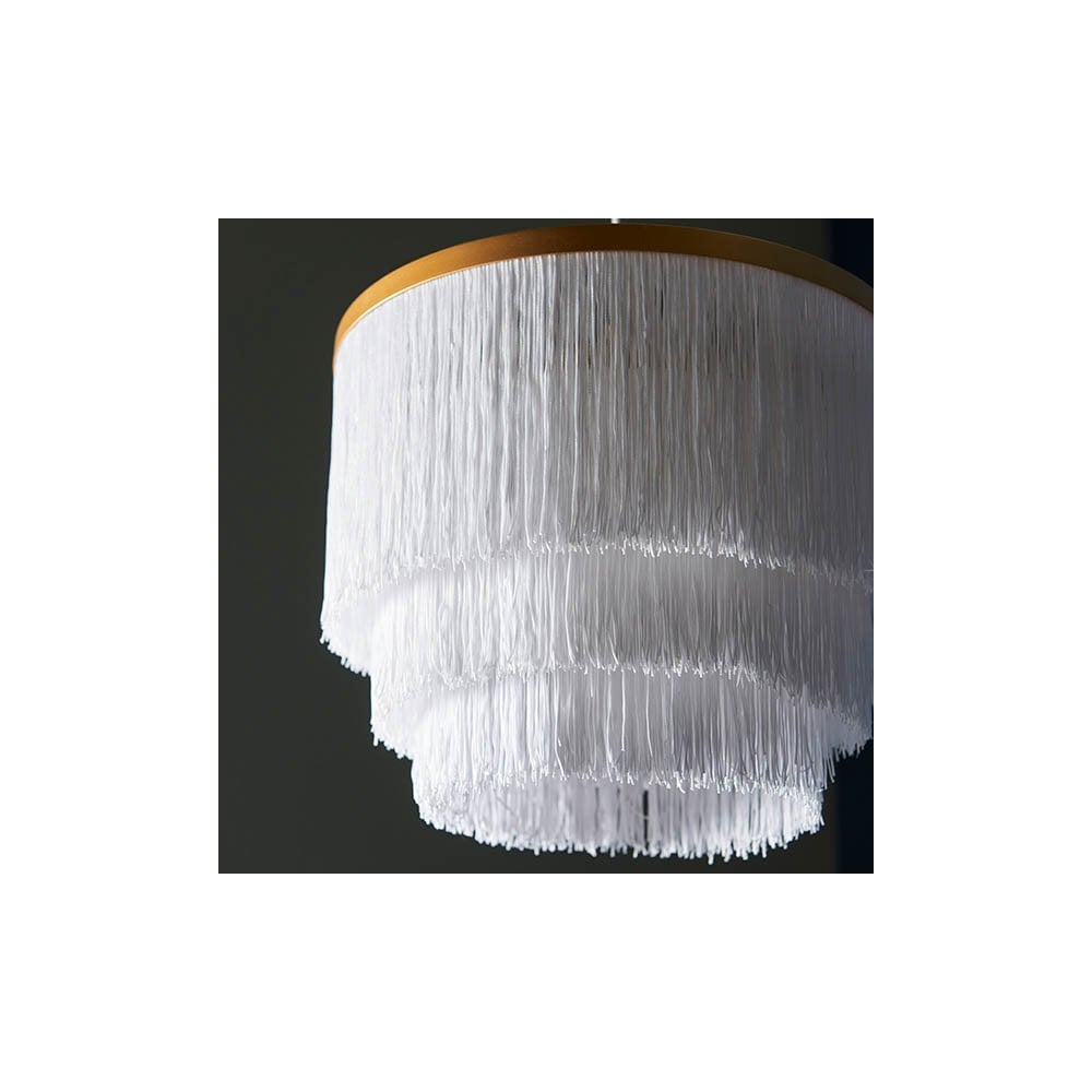 Gold & White Fringe Medium Pendant