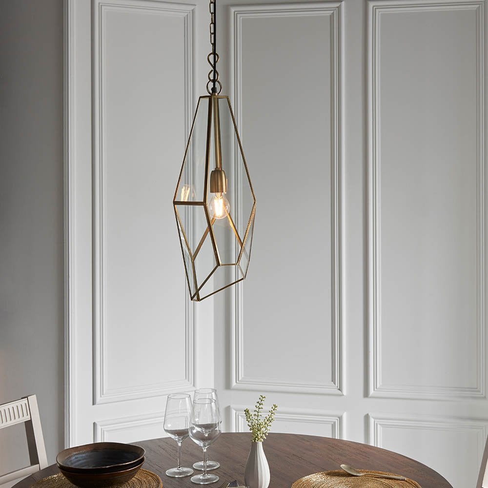 Avery Angled Cage Pendant in Antique Brass