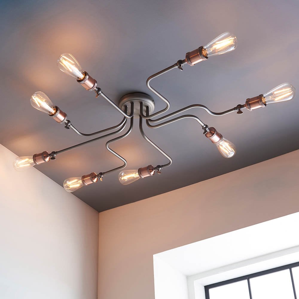 Hal 8 Light Semi Flush in Aged Copper Finish