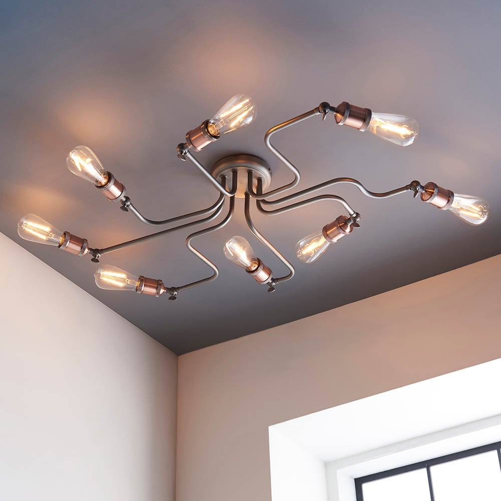 Hal 8 Light Semi Flush in Aged Copper Finish