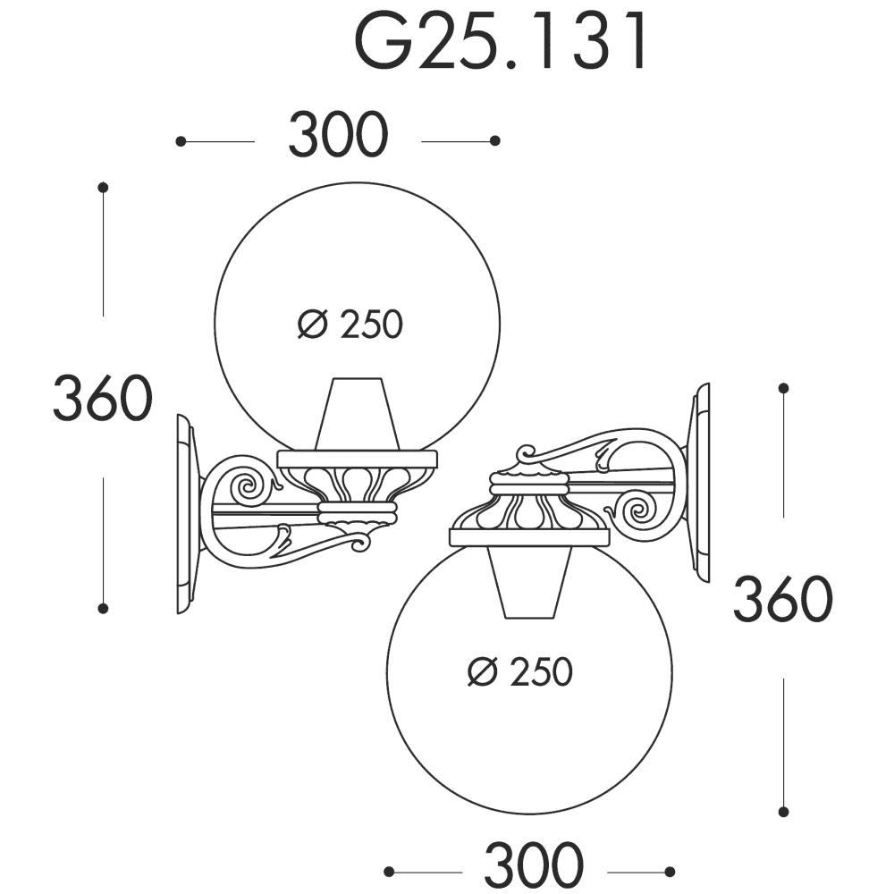 Bisso Globe 250mm Black and Clear Wall Light