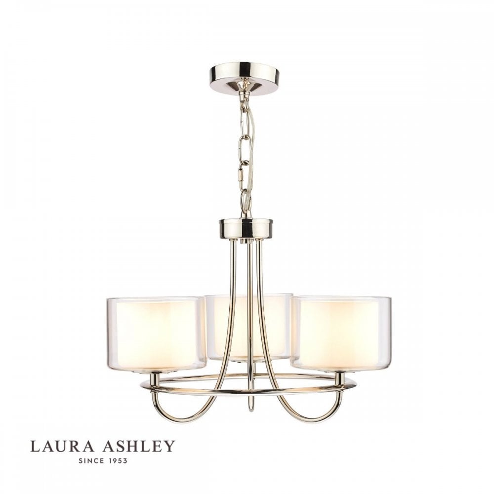 Laura Ashley Southwell 3lt Chandelier Polished Nickel & Glass Shades